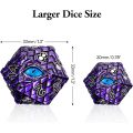 Dragon Scale Metallic 20 Sided Polyhedral Dice 33mm, Over-Sized Solid Metal Dragon Eye D20 Dice (1 Die)