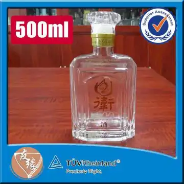 super white galss empty flat square 500ml alcohol glass bottle