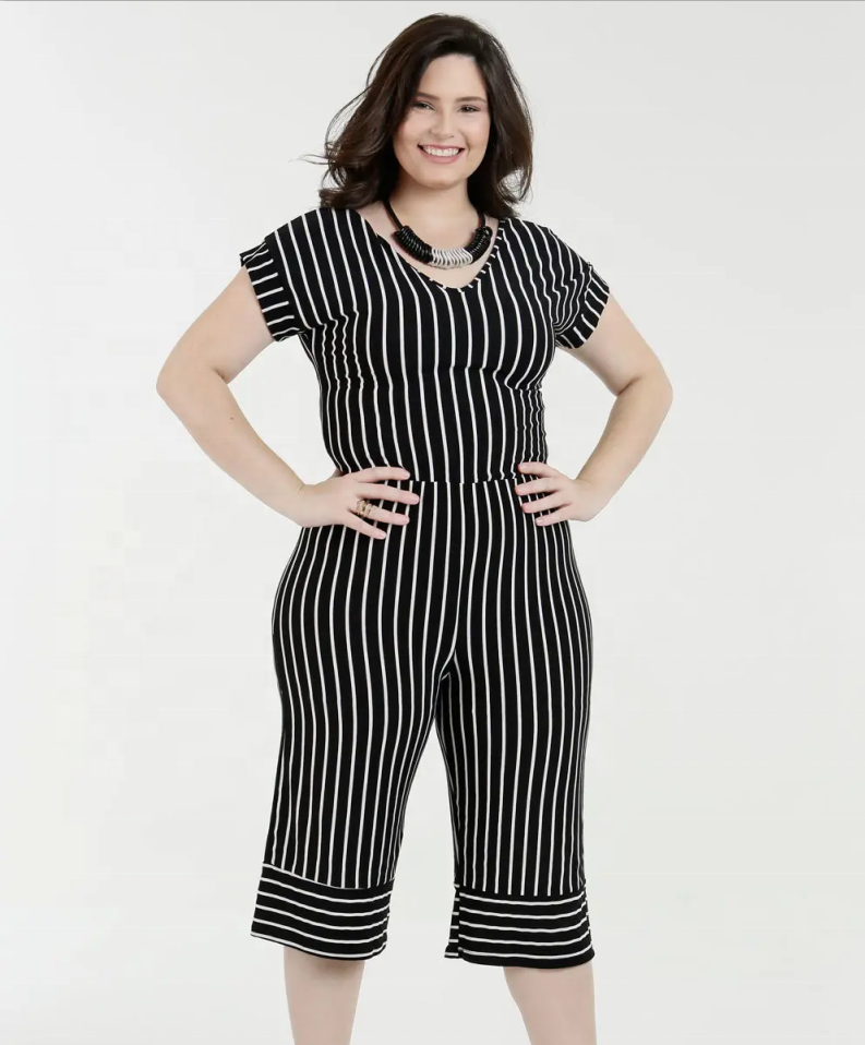 Women Casual V-neck Short Sleeve Stripe Jumpsuits