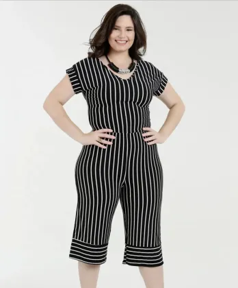 Women Casual V-neck Short Sleeve Stripe Jumpsuits
