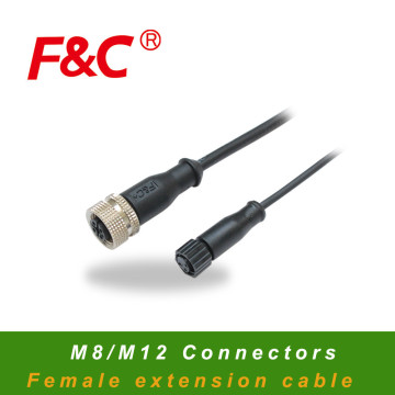 M8 M12 Female Connector Extension Cable, 2m Length Standare, 3Pins 4Pins Connector