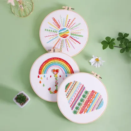 Crewel Embroidery Art Kit: Beginner Friendly DIY Cross Stitch Kit for Kids - Rainbow Embroidery Kits