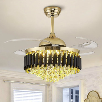 Polished Gold Luxury Crystal Chandelier Ceiling Fan - LED Dimmable Foyer Light