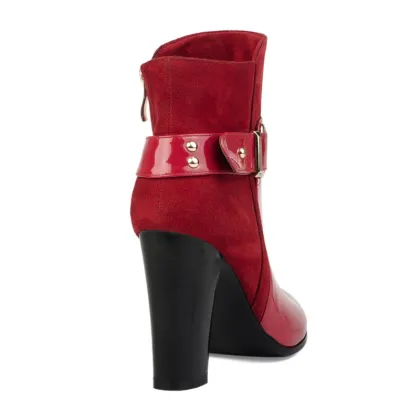 rubber heel red PU short half boots