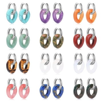 Gemstone Hoop Dangle Earrings 18X23mm Hollowed Oval Crystal Beads Earrings with Stainless Steel Hoop Earring for Women Girl