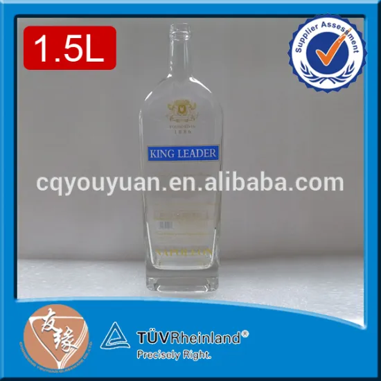 1500 ml large size custom decal cork stopper vosop brandy high flint clear glass spirit bottle