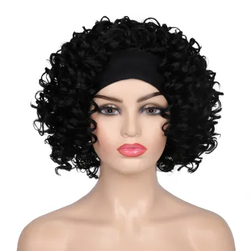 Wholesale black short Afro Curly headband wig cheap Non Lace Synthetic hair wig vendor for Black Women synthetic headband wig