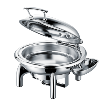 Stainless Steel Round Roll Chafing Dish w / Tingkap Tingkap Kaca