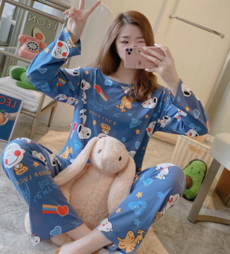 Womens Kartun Pakaian Tidur Piyama Lengan Panjang Set
