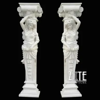 Hot Sale Outdoor white marble column with roman lady angel statue