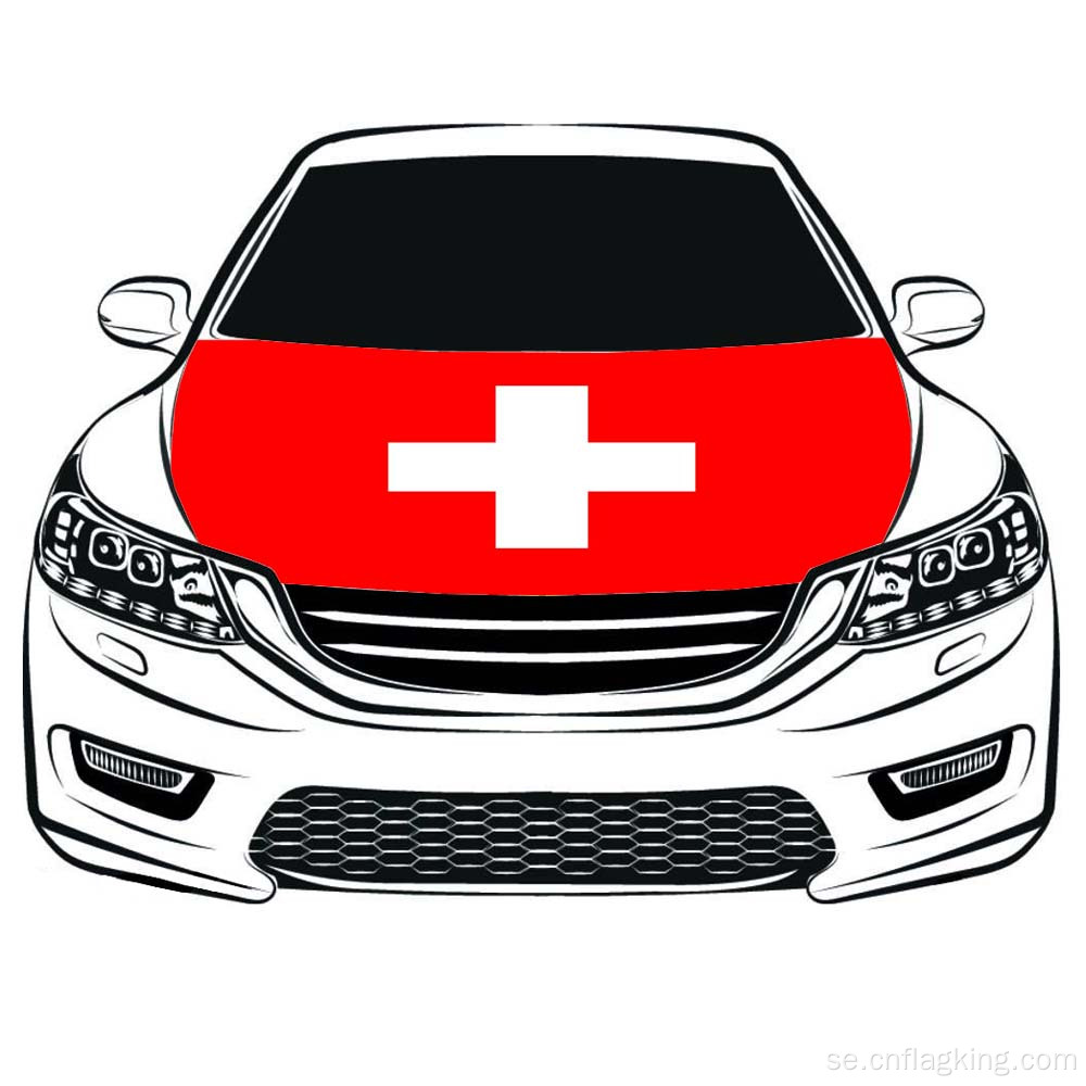 Världscupen 100 * 150cm Switzerlan Flag Car Hood flagga Högelastiskt tyg