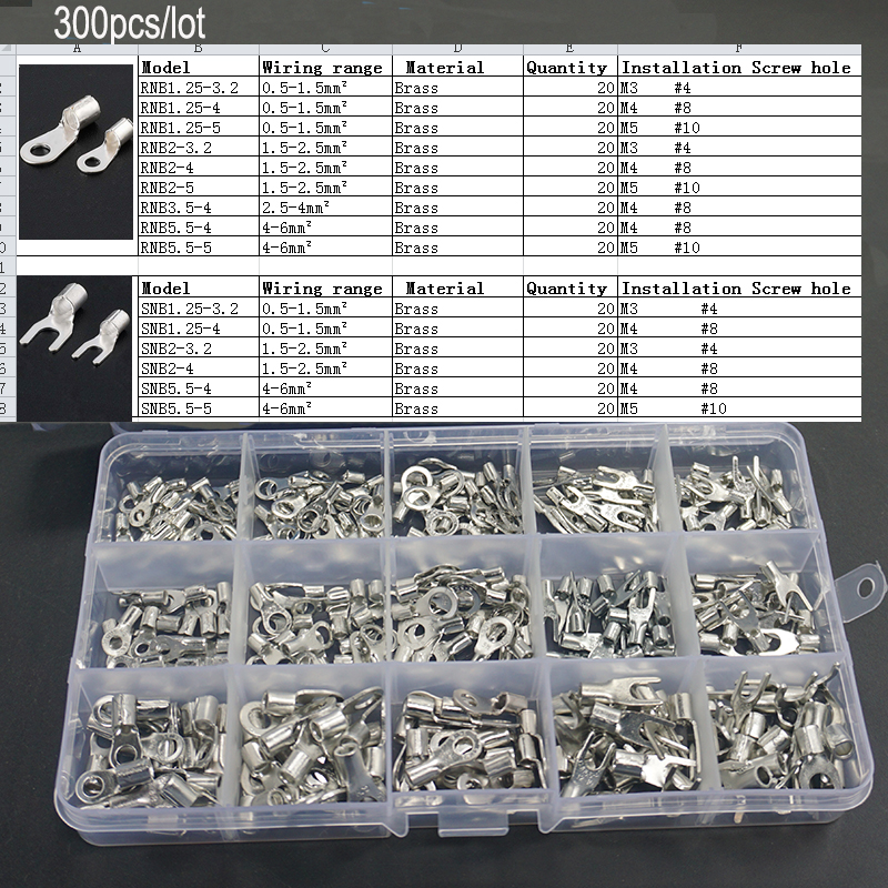 720/320/300Pcs Non-Insulated Ring Fork U-type Terminals Assortment Kit Cable Wire Connector Crimp Spade terminator with plier