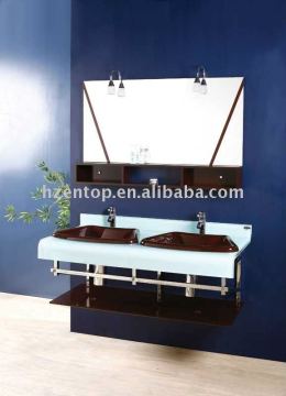glass wash basin with shelf