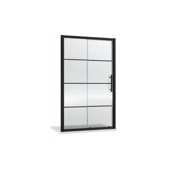 Modern Black Stripe Tempered Glass Bathroom Door 8mm PTB 119x190cm