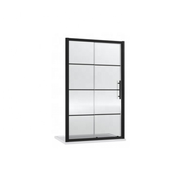 Modern Black Stripe Tempered Glass Bathroom Door 8mm PTB 119x190cm