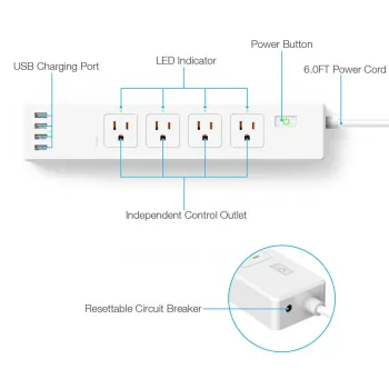 USA Wifi US Surge Protector Smart Power Strip Socket 4 Outlet 4 Usb Charging Ports Power Strip Surge Protector