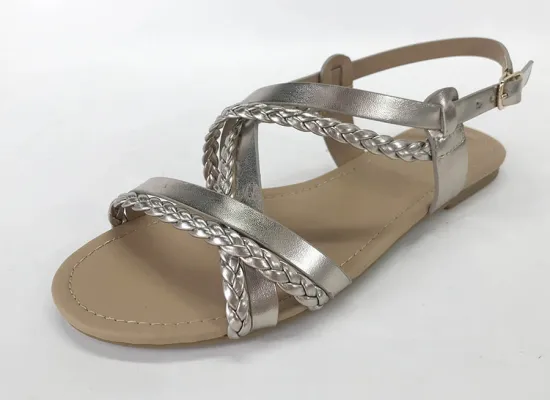 Women Woven Flat Sandals with PU Material