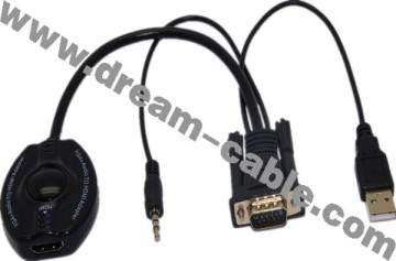 New VGA to HDMI Converter Adapter 1080P for PC HDTV with Audio Cable