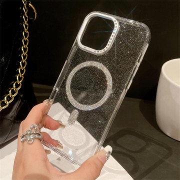 Kasing telepon glitter transparan magnetik untuk iPhone 16, 15, 14, 13 Pro Max