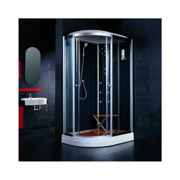 Black Sliding Shower Cabin with Tempered Glass and Stainless Steel Frame