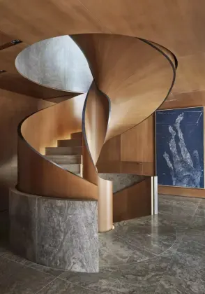 spray paint golden color Marble tread Curved Staircase