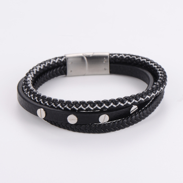 New Design Luxury Fine Jewelry: Stainless Steel Love Screw Bracelet with Genuine Leather Bangle