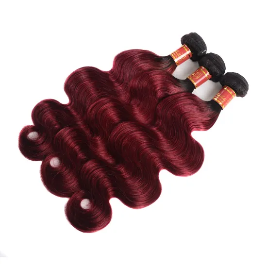 Single Donor Cuticle Aligned Body Wave Remy Virgin T1B99J Ombre Color Wine Colored Indonesian Hair Weave Bundles