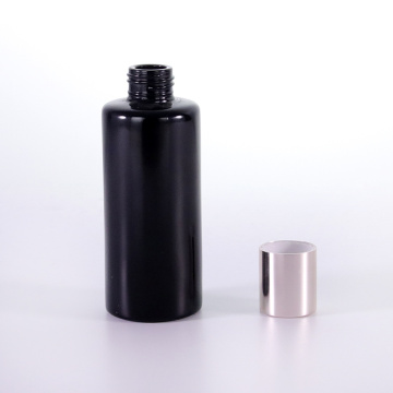 Botella de vidrio negro de hombro plano con tornillo de tornillo