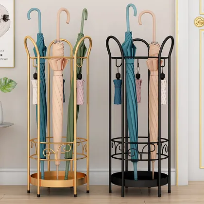 Golden and Black Restaurant Umbrella Stand with Holder and Storage Rack - Perfect Household Umbrella Stand