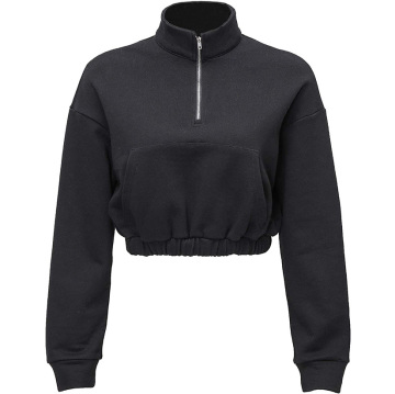 1/4 Zip Women's Jogger Crop Top 100% Cotton Apricot Quarter-Zip Hoodie