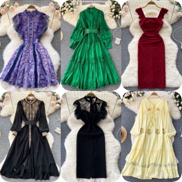 2024 New Green Chiffon Floral Dress - Factory Hot Sale Summer Fashion