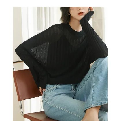 women's solid color long sleeve knitted sweater