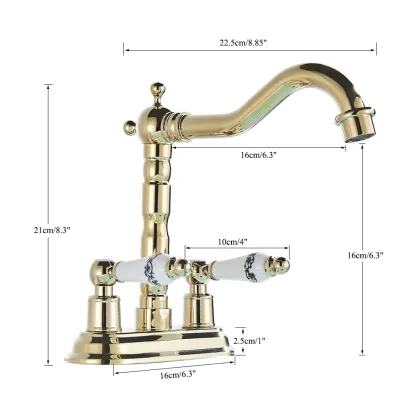Rozin Gold Basin Faucet: Dual Ceramics Handle Widespread Bathroom Faucet