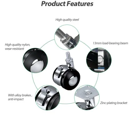 Alloy Swivel Brake Casters Furniture Bookcase Wheel