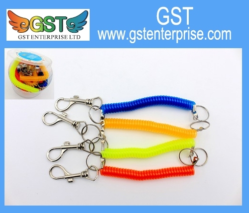 Neon elastis Spiral Coil Keychain dengan klip