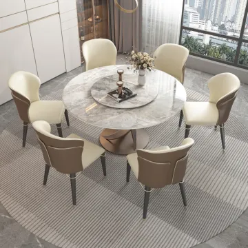 Luxury Iron Marble Round Dining Table With Turntable