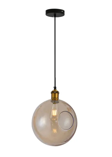 Simple Single Amber Round Glass Pendant Lamp