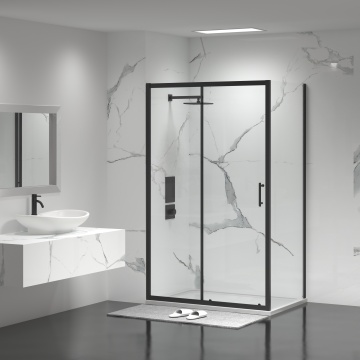 Black Chrome Rectangle Frame Sliding Shower Door with Aluminum Hardware Accessories and 6mm Tempered Glass