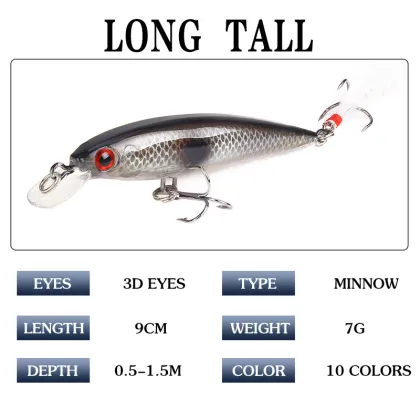 Wholesale 9cm 10 Colors Afishlure Minnow Fishing Lure - 3D Lure Eyes Sinking Bait