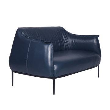 Modern Blue Leather Archibald Two Seat Chair