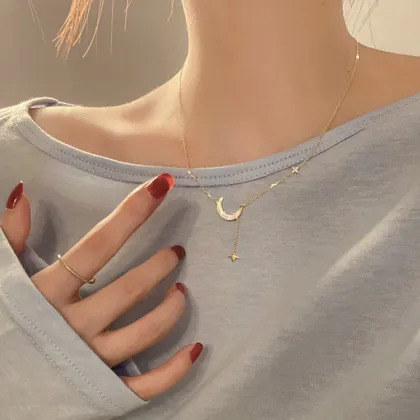 Delicate Moon Star Clavicle Chain Jewelry Diamond Necklace