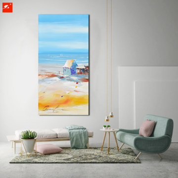 Handmade Cartoon House Seaside Skyline Oil Painting
