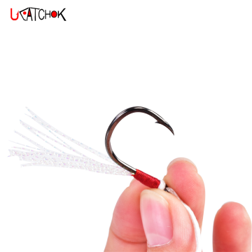Ucatchok Weihai Hook Hook Slow Jig Hooks Double Hooks 10# -18# أدوات الصيد الفولاذية عالية الكربون مع الريش