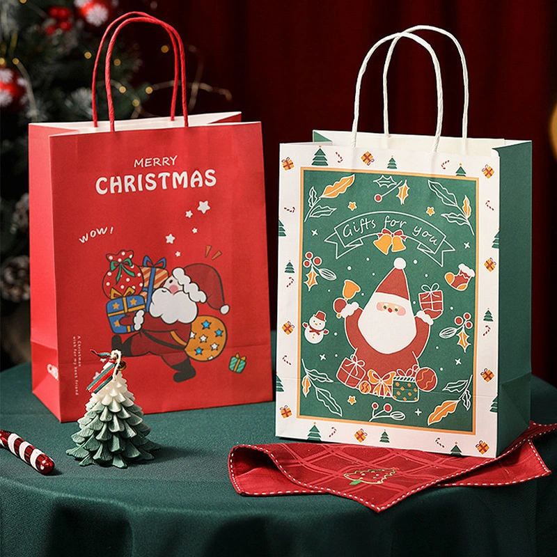 Presente de bolsas de embalagem de Natal Kraft Papel de papel com deslocamento de papel de impressão de impressão