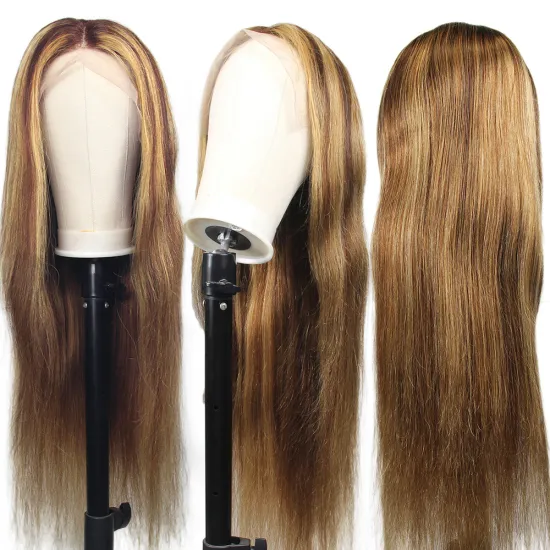 28inch long Highlight P4/27 natural hair swiss lace front wig, 250% density 360 wigs vendor full lace with baby hair