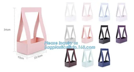 Fashion kraft paper flower carrier paper bag, flower carrier bag with handles, cardboard flower packing boxes flower paper carri