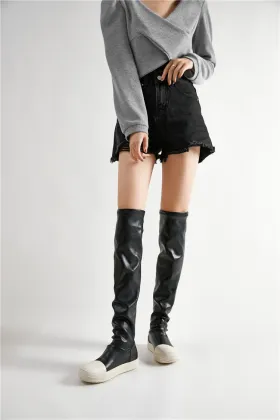 Pu Knee High Boots Long Flat Boots