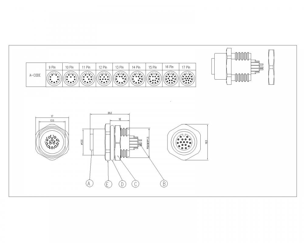 M12 9-17p Männliche wasserdichte Drahtseite SW17T