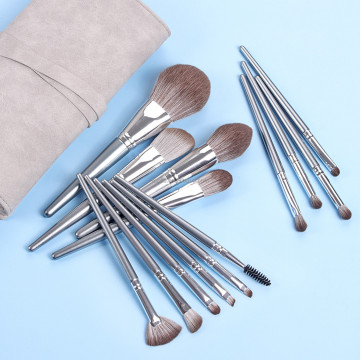 Customizable Logo Private Label 14-Piece Natural Hair Blush and Eye Shadow Brush Set in Nude Style