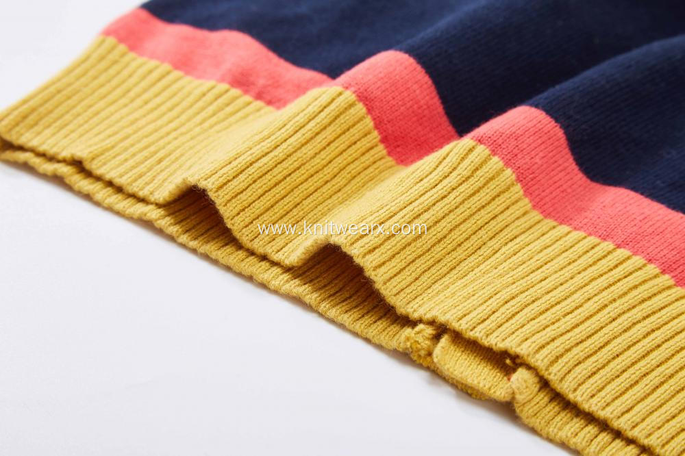 Boy's Knitted Bright Stripes Buttoned Pocket Cardigan